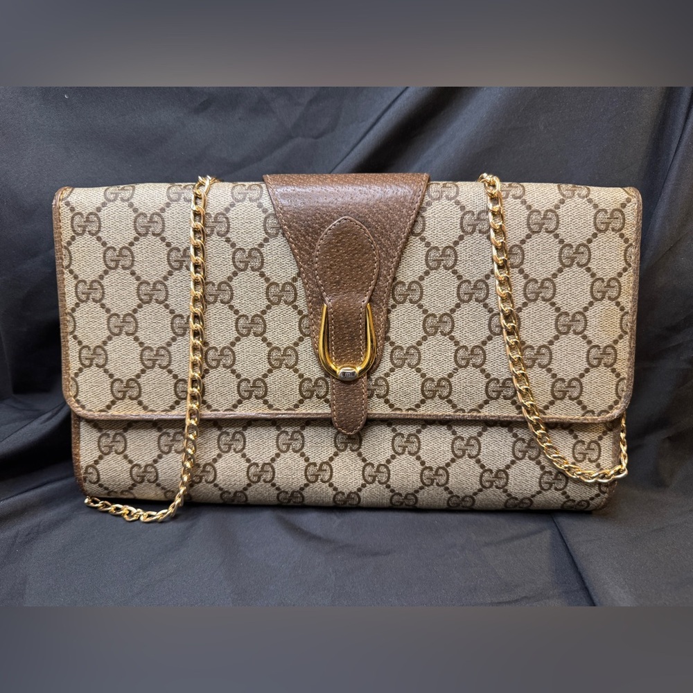 Vintage Gucci GG Brown and Tan Supreme Clutch/Shoulder Bag/Crossbody